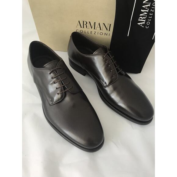 Armani Collezioni Leather Men’s Shoes Brown 12.5 US 45.5 Eu Italy NIB $795 main image 4